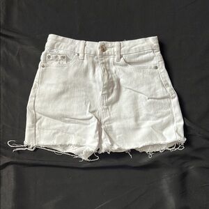 Almost Famous White Jean Shorts Distressed Raw Hem